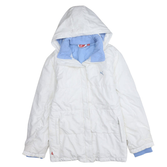 Puma Women's White Hooded Puffer Jacket Size M Winter Coat