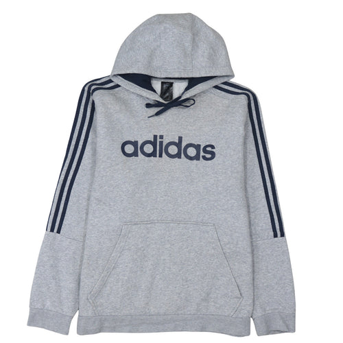 Adidas Men's Grey XL Pullover Hoodie with Logo and Stripes