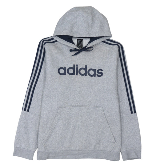 Adidas Men's Grey XL Pullover Hoodie with Logo and Stripes