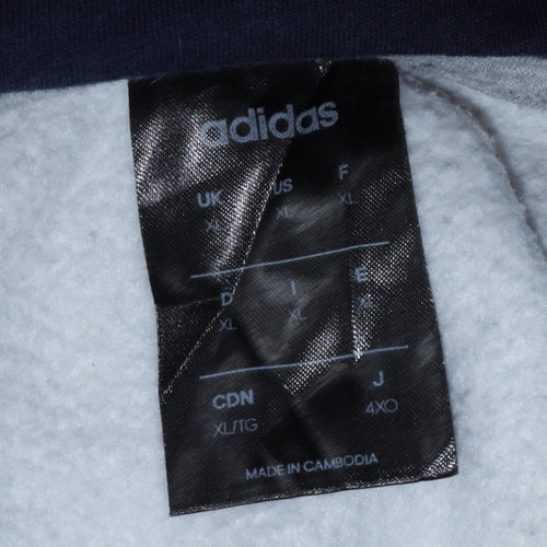 Adidas Men's Grey XL Pullover Hoodie with Logo and Stripes