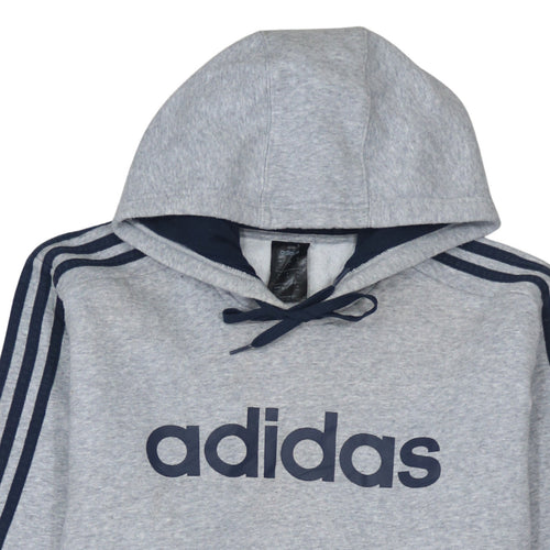 Adidas Men's Grey XL Pullover Hoodie with Logo and Stripes