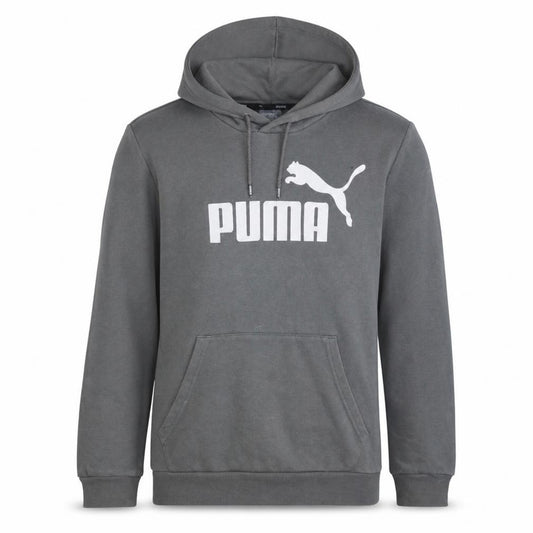 Front view of Puma Men's Grey Pullover Hoodie Small Graphic Print Sportswear