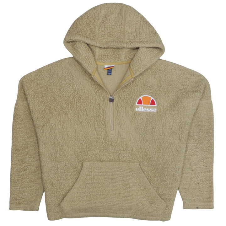 Ellesse Women Beige Fleece Hooded 1/2 Zip Jacket UK 10