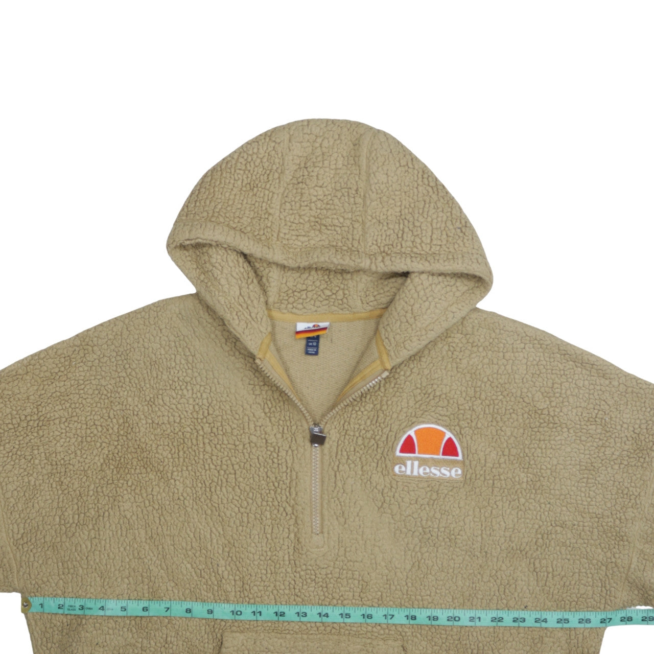Ellesse Women Beige Fleece Hooded 1/2 Zip Jacket UK 10