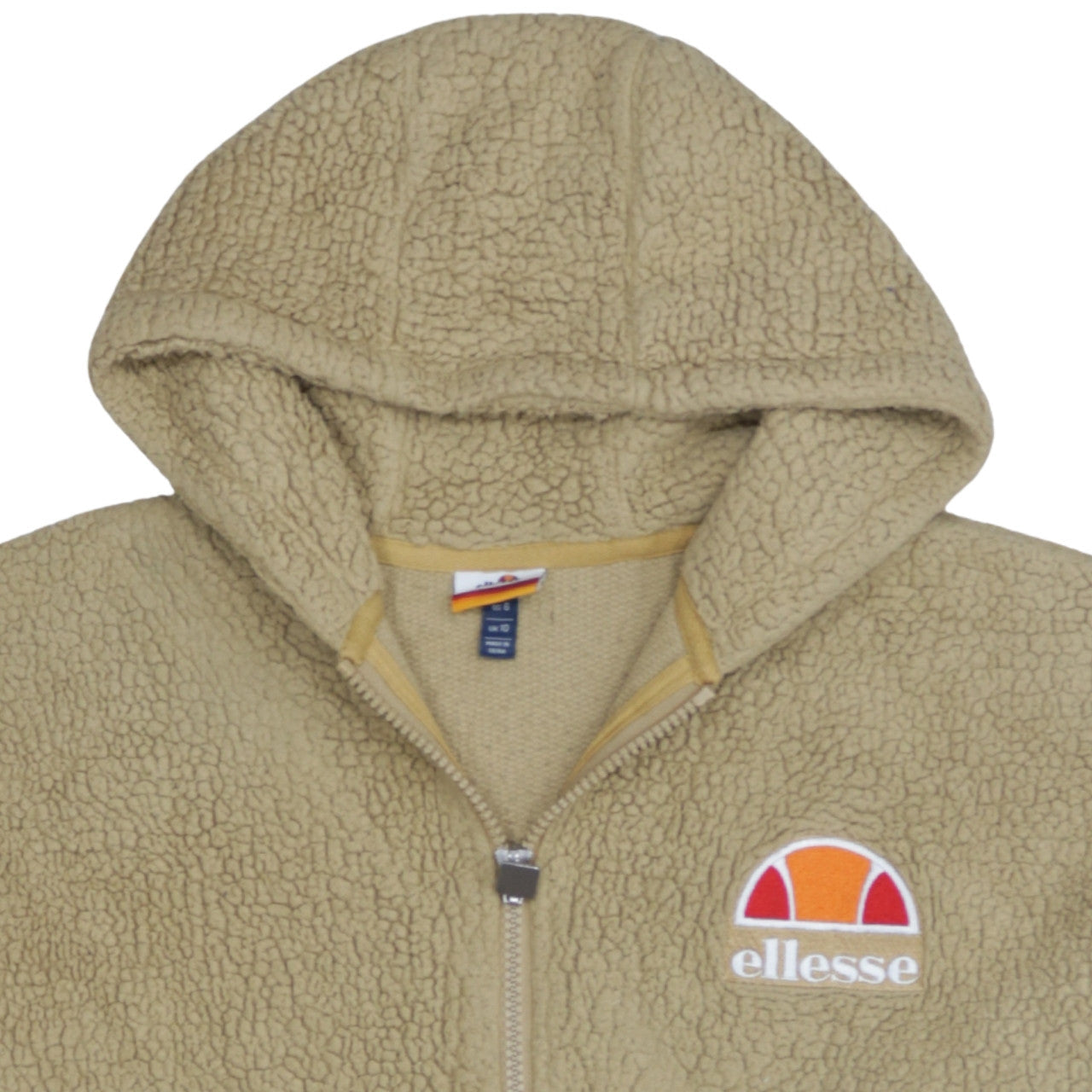 Ellesse Women Beige Fleece Hooded 1/2 Zip Jacket UK 10