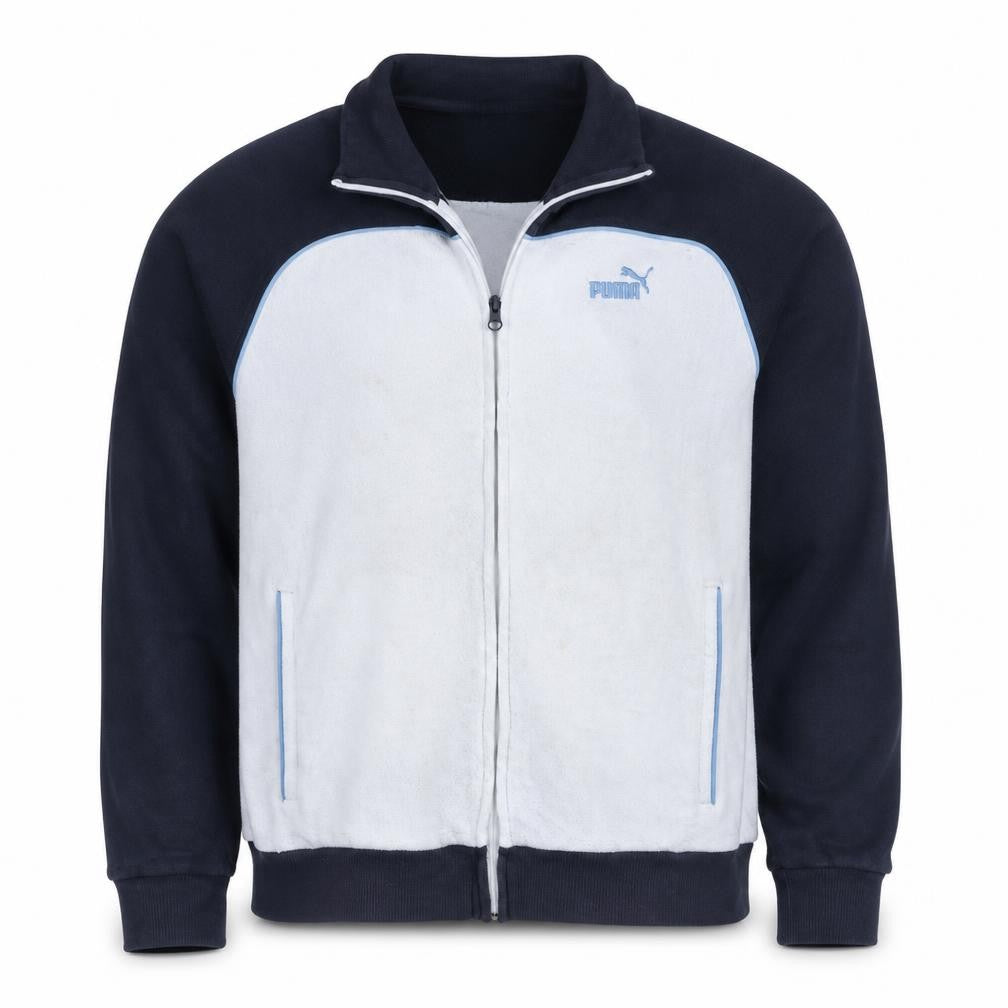 Front view of Puma Men's Blue Track Jacket L Full Zip Retro Sportswear