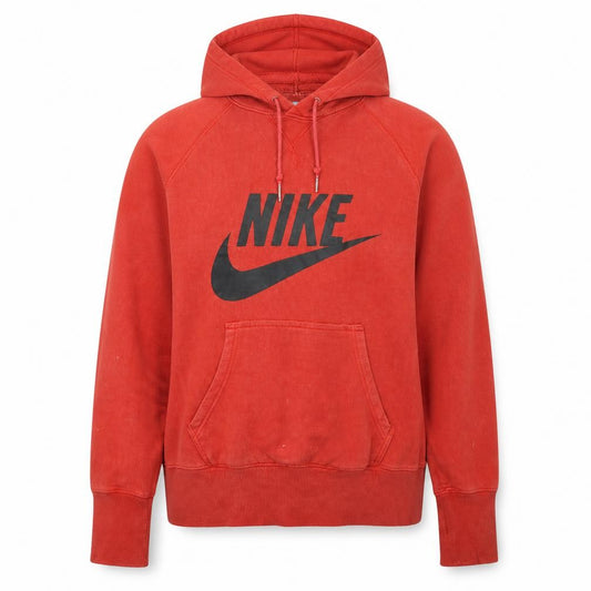 Front view of Nike women’s red pullover hoodie medium hooded logo sweatshirt