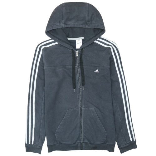Adidas Women Black Full Zip Hoodie Size L 16-18 Hooded Sweatshirt