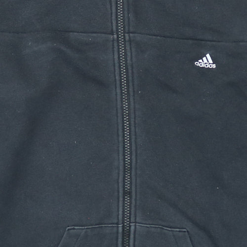 Adidas Women Black Full Zip Hoodie Size L 16-18 Hooded Sweatshirt