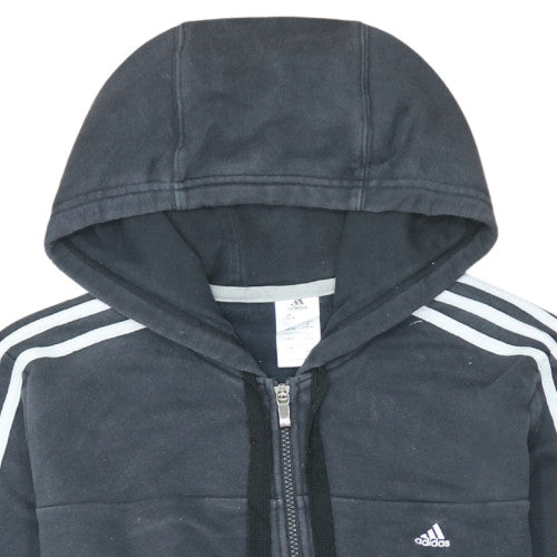 Adidas Women Black Full Zip Hoodie Size L 16-18 Hooded Sweatshirt