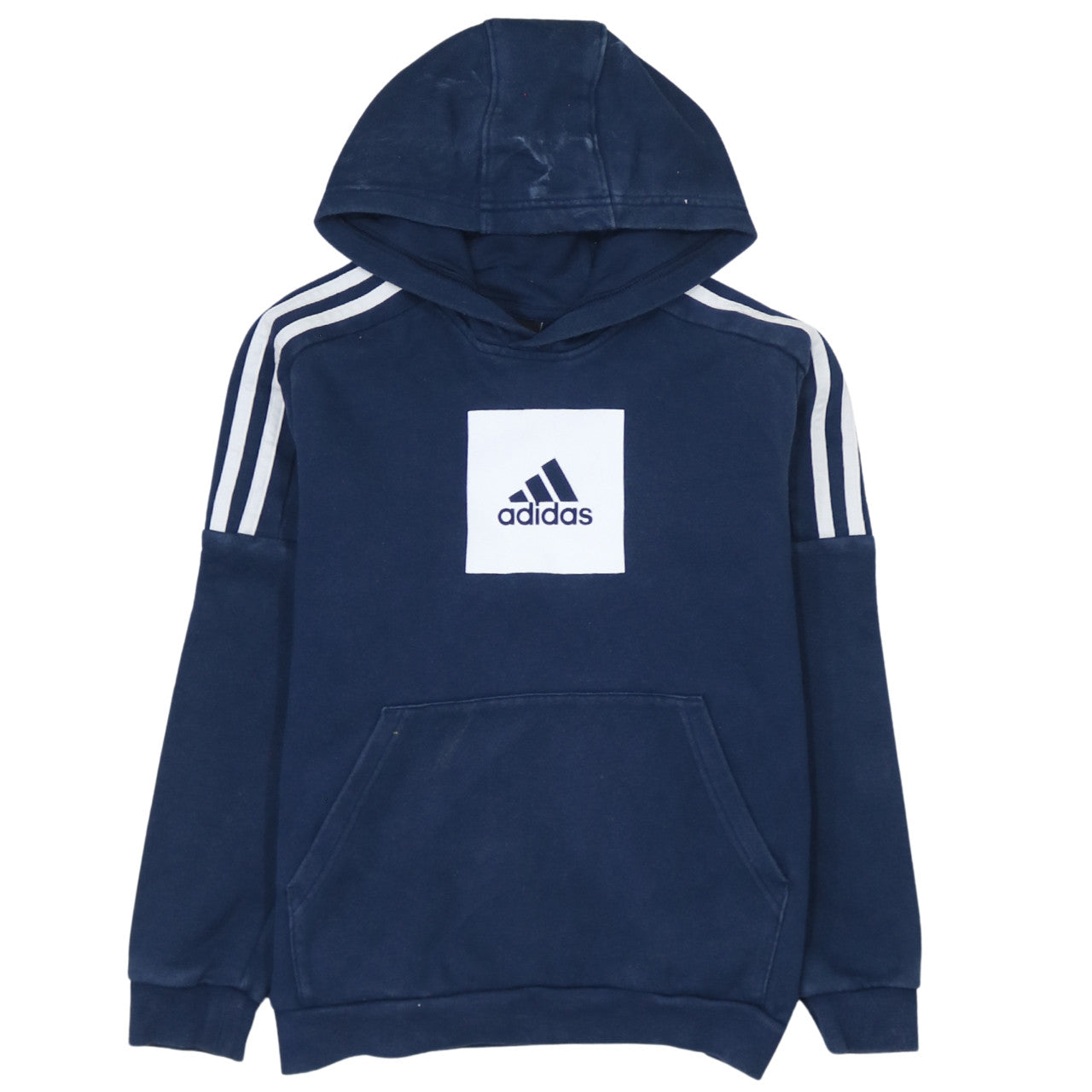 Adidas Boys Navy Blue Pullover Hoodie 11-12 Years Logo Cotton Blend Sweatshirt