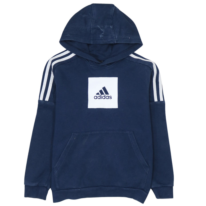 Adidas Boys Navy Blue Pullover Hoodie 11-12 Years Logo Cotton Blend Sweatshirt