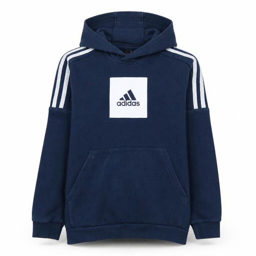 Adidas Boys Navy Blue Pullover Hoodie 11-12 Years Logo Cotton Blend Sweatshirt