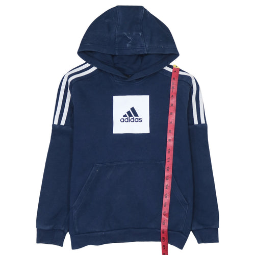 Adidas Boys Navy Blue Pullover Hoodie 11-12 Years Logo Cotton Blend Sweatshirt