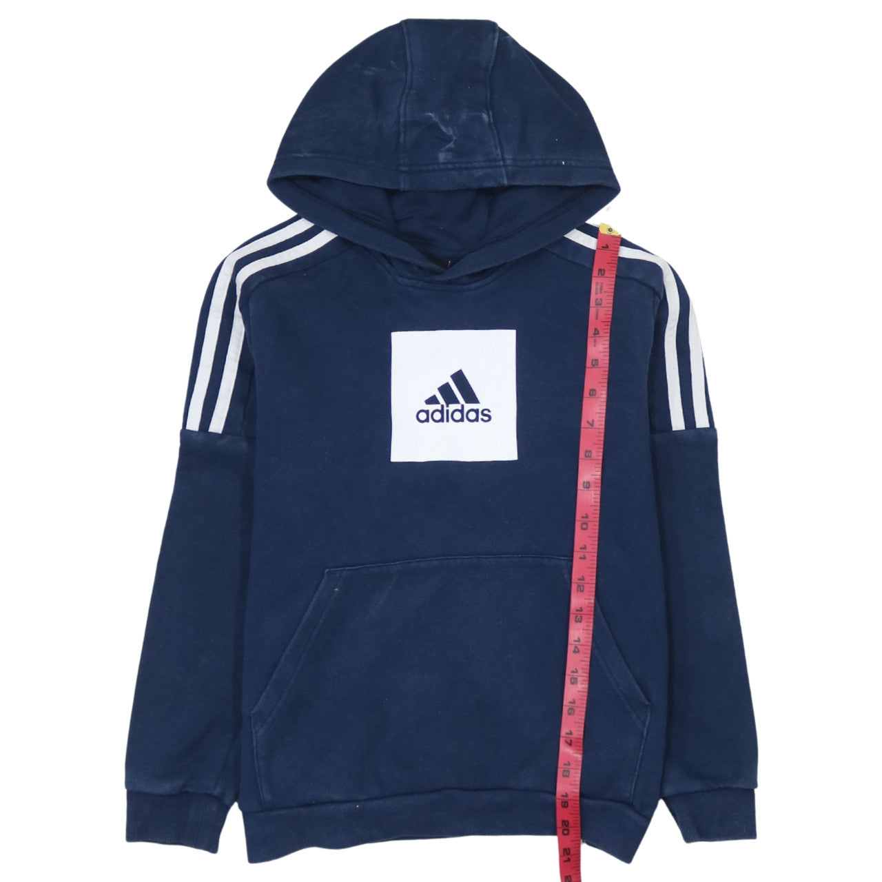 Adidas Boys Navy Blue Pullover Hoodie 11-12 Years Logo Cotton Blend Sweatshirt