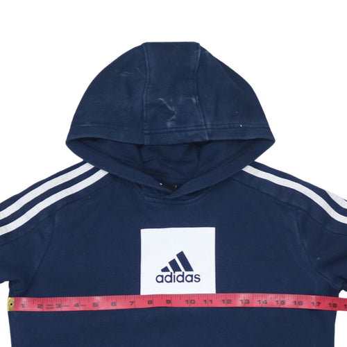 Adidas Boys Navy Blue Pullover Hoodie 11-12 Years Logo Cotton Blend Sweatshirt