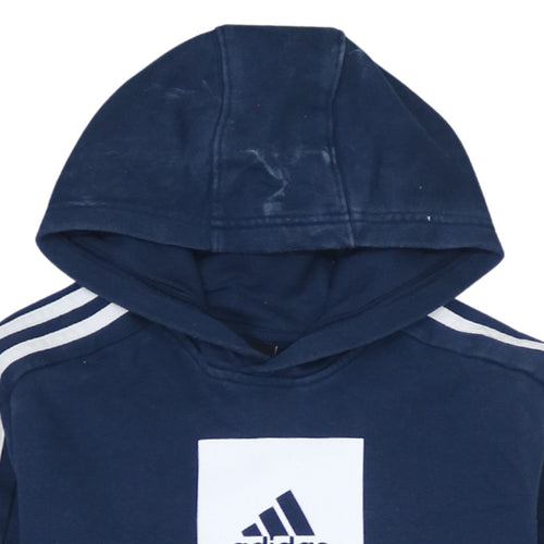 Adidas Boys Navy Blue Pullover Hoodie 11-12 Years Logo Cotton Blend Sweatshirt