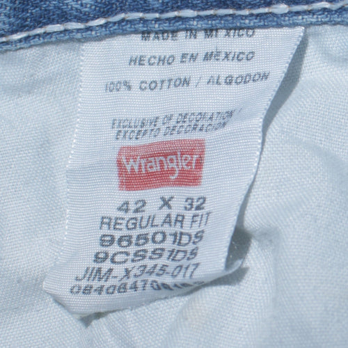 Wrangler Men's Blue 42x32 Regular Fit Straight Denim Jeans