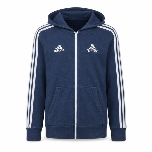 Front view of Adidas Men's Blue Full Zip Hoodie Small Sportswear Jacket