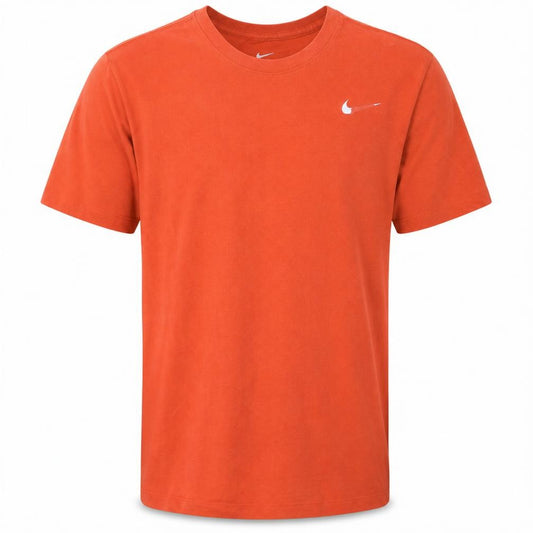 Front view of Nike Men's Orange Dri-FIT Crew Neck Short Sleeve T-Shirt, size M