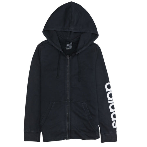 Adidas Women's Black Full Zip Hoodie M Logo Sleeve Casual Sweatshirt