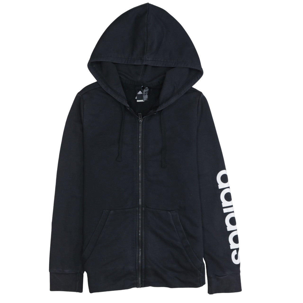 Adidas Women's Black Full Zip Hoodie M Logo Sleeve Casual Sweatshirt