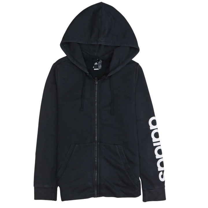 Adidas Women's Black Full Zip Hoodie M Logo Sleeve Casual Sweatshirt