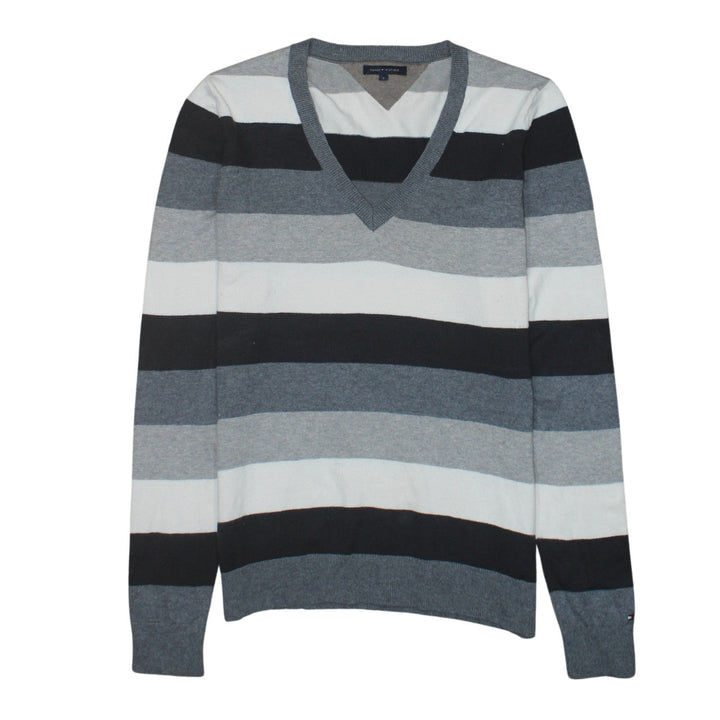 Tommy Hilfiger Men's Multicoloured V-Neck Striped Cotton Jumper L