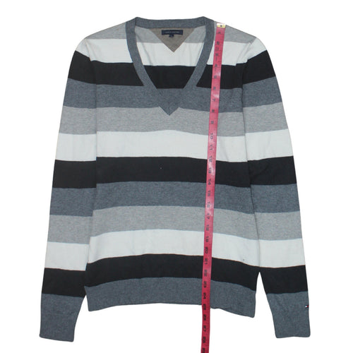 Tommy Hilfiger Men's Multicoloured V-Neck Striped Cotton Jumper L