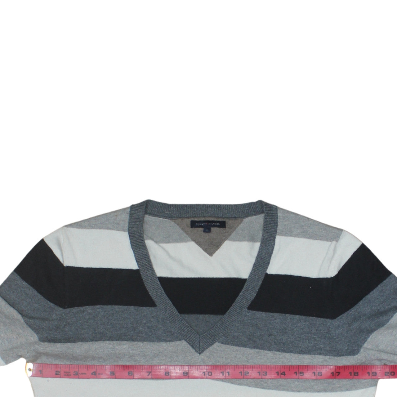 Tommy Hilfiger Men's Multicoloured V-Neck Striped Cotton Jumper L