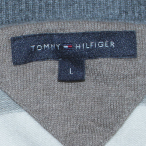 Tommy Hilfiger Men's Multicoloured V-Neck Striped Cotton Jumper L