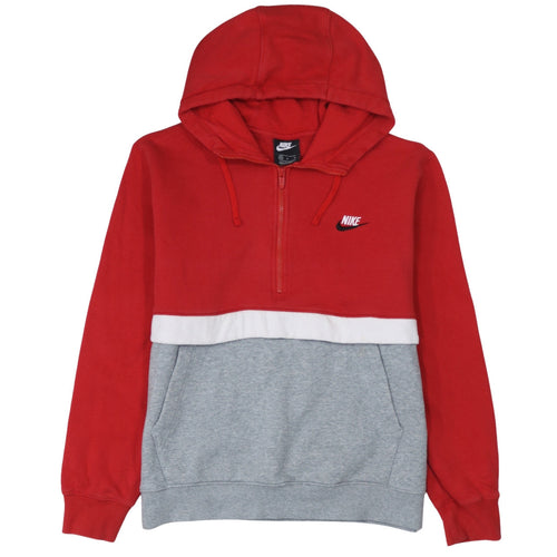 Nike Men's Red & Grey 1/2 Zip Hoodie Size M Colour Block Fleece