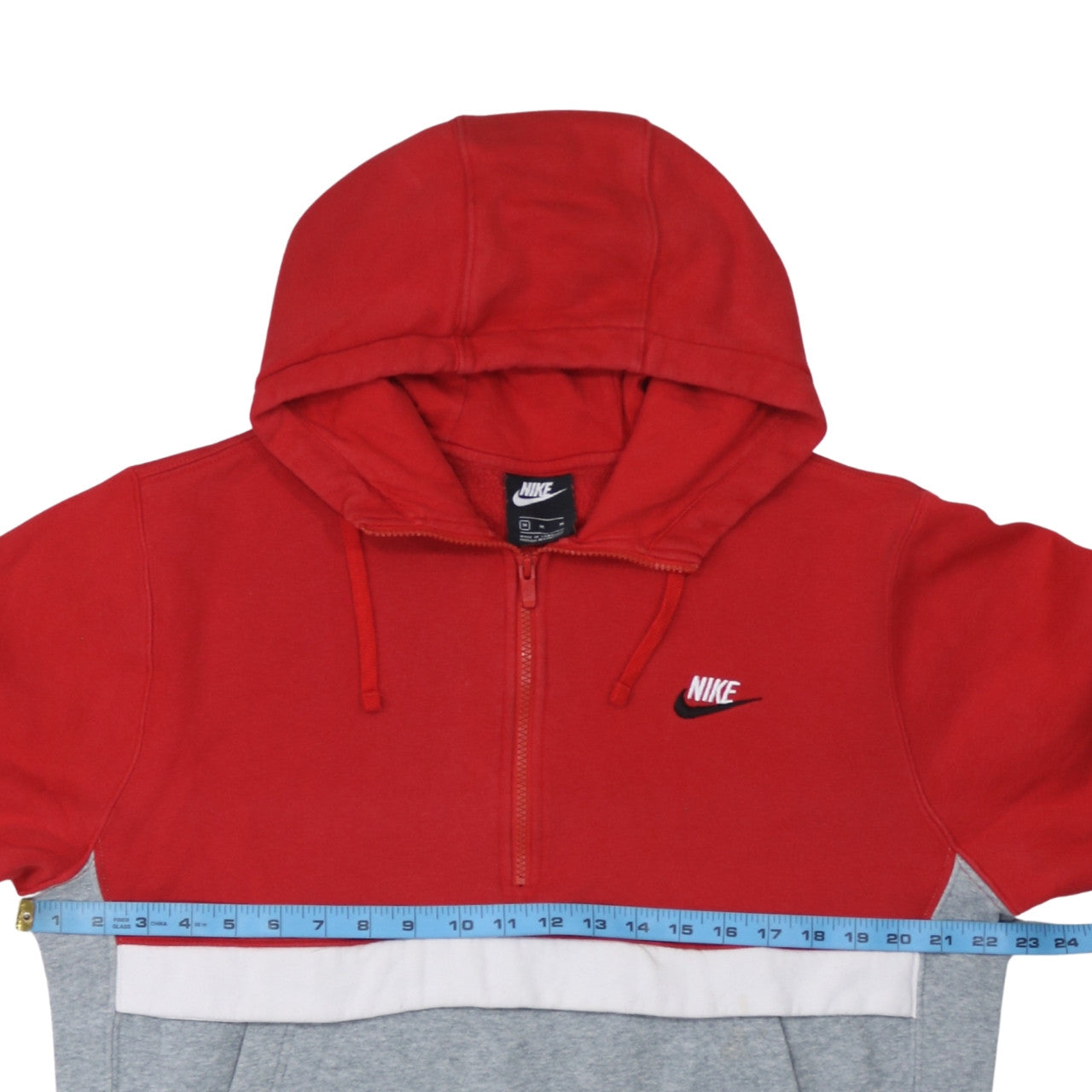 Nike Men's Red & Grey 1/2 Zip Hoodie Size M Colour Block Fleece