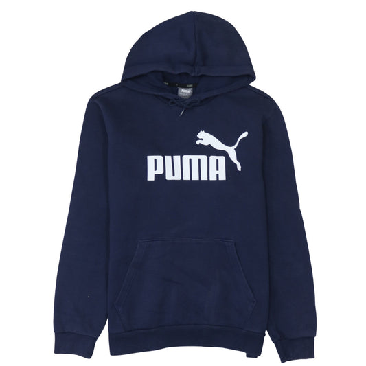 Puma Men's Blue Pullover Hoodie M Logo Fleece Sportswear