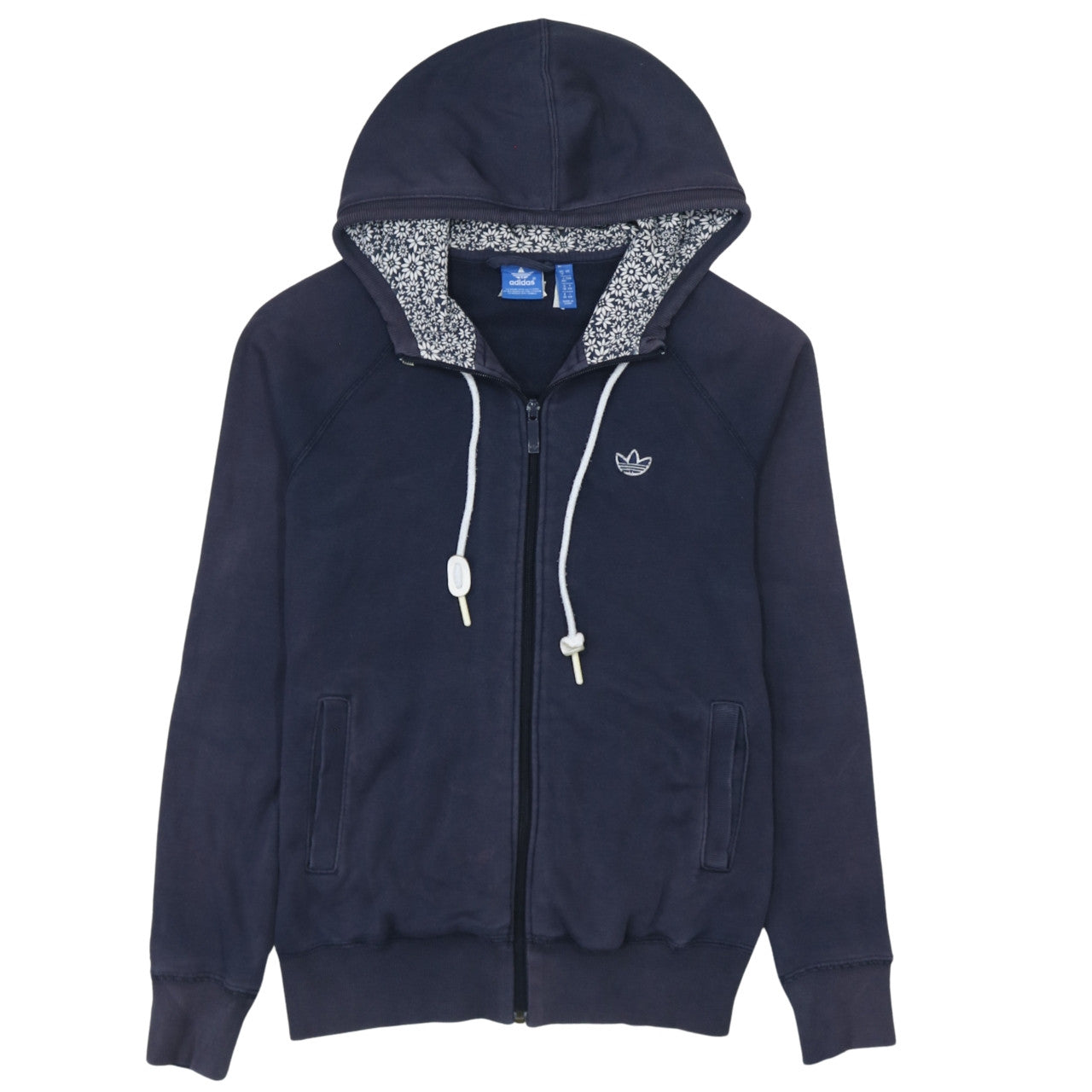 Adidas Women’s Navy Full Zip Hoodie Size 12 Cotton Lined Casual Sweatshirt