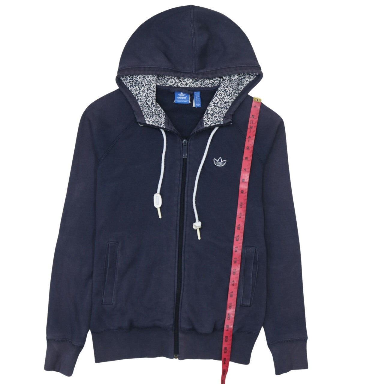 Adidas Women’s Navy Full Zip Hoodie Size 12 Cotton Lined Casual Sweatshirt