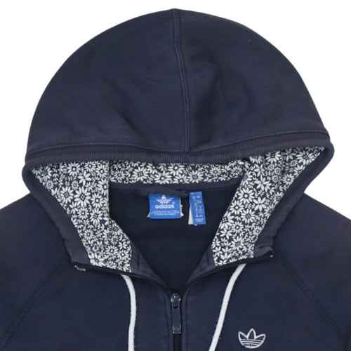 Adidas Women’s Navy Full Zip Hoodie Size 12 Cotton Lined Casual Sweatshirt