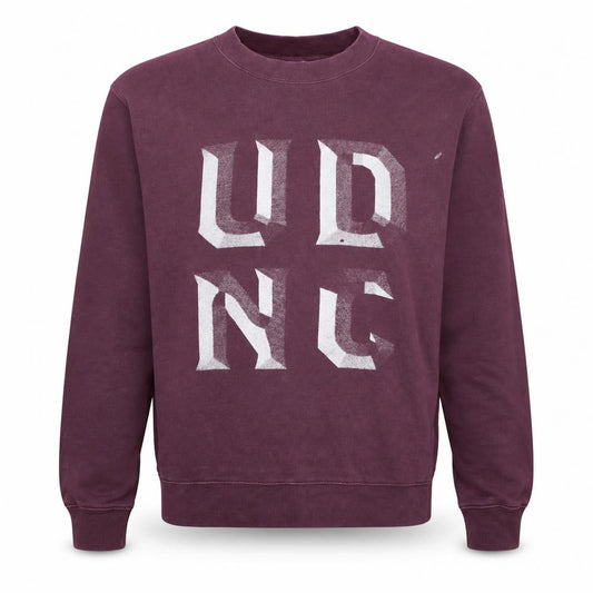 Front view of Russell Men's Purple Graphic Pullover Sweatshirt, size M