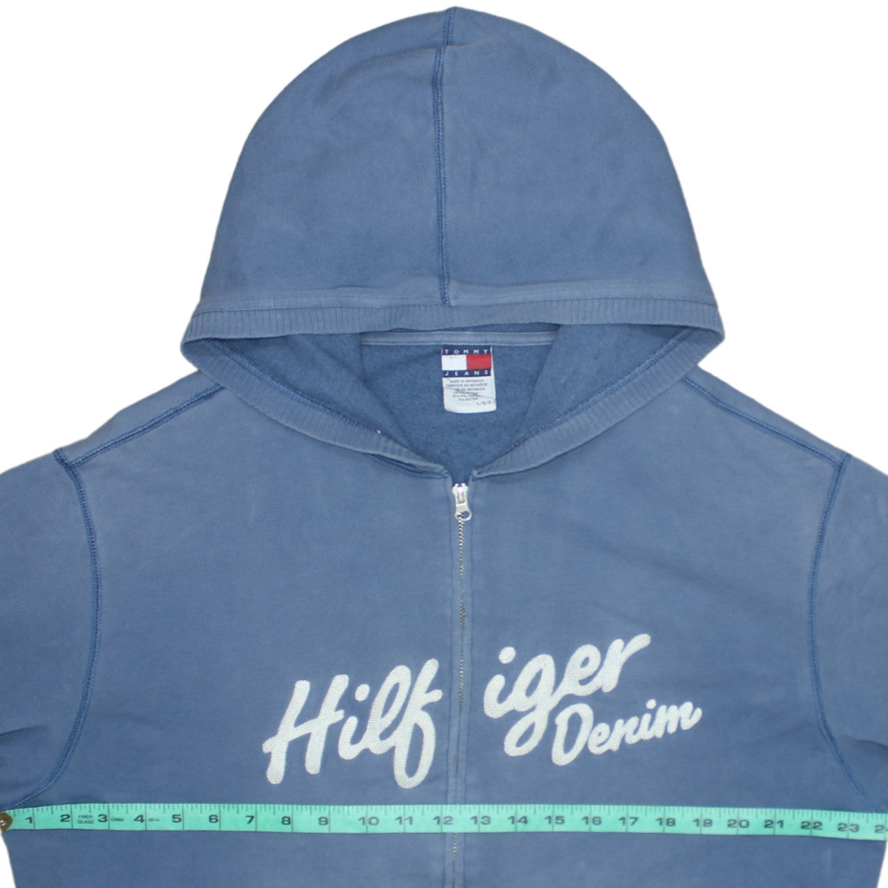 Tommy Jeans Mens Blue Full Zip Hoodie L Logo Graphic Sweatshirt