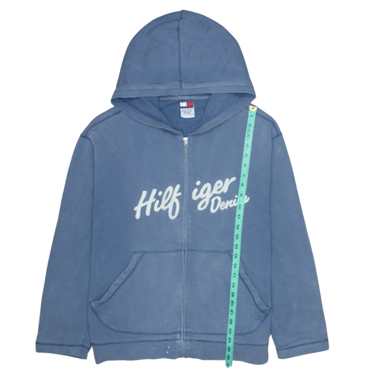 Tommy Jeans Mens Blue Full Zip Hoodie L Logo Graphic Sweatshirt