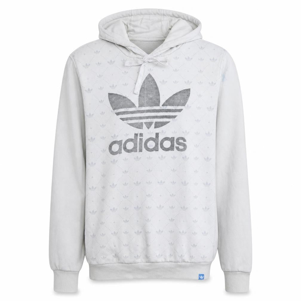 Front view of Adidas Men's White Pullover Hoodie Small Graphic Logo Sportswear