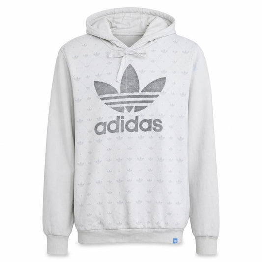 Front view of Adidas Men's White Pullover Hoodie Small Graphic Logo Sportswear