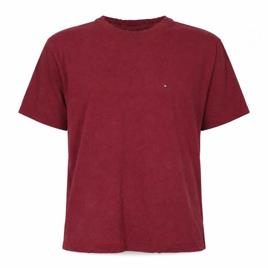 Front view of Tommy Hilfiger Men Red Cotton Crew Neck Short Sleeve T-Shirt, size L