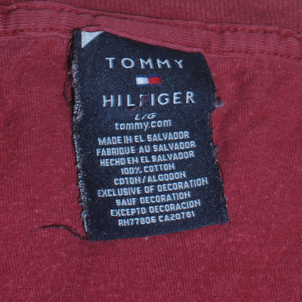 Tommy Hilfiger Men Red Cotton Crew Neck Short Sleeve T-Shirt Size L