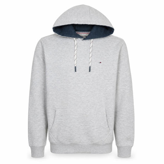 Front view of Tommy Hilfiger Men’s Grey Pullover Hoodie, size S, Cotton Blend