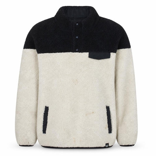 Front view of Dickies Men’s Black Beige Small Fleece Henley Sweatshirt