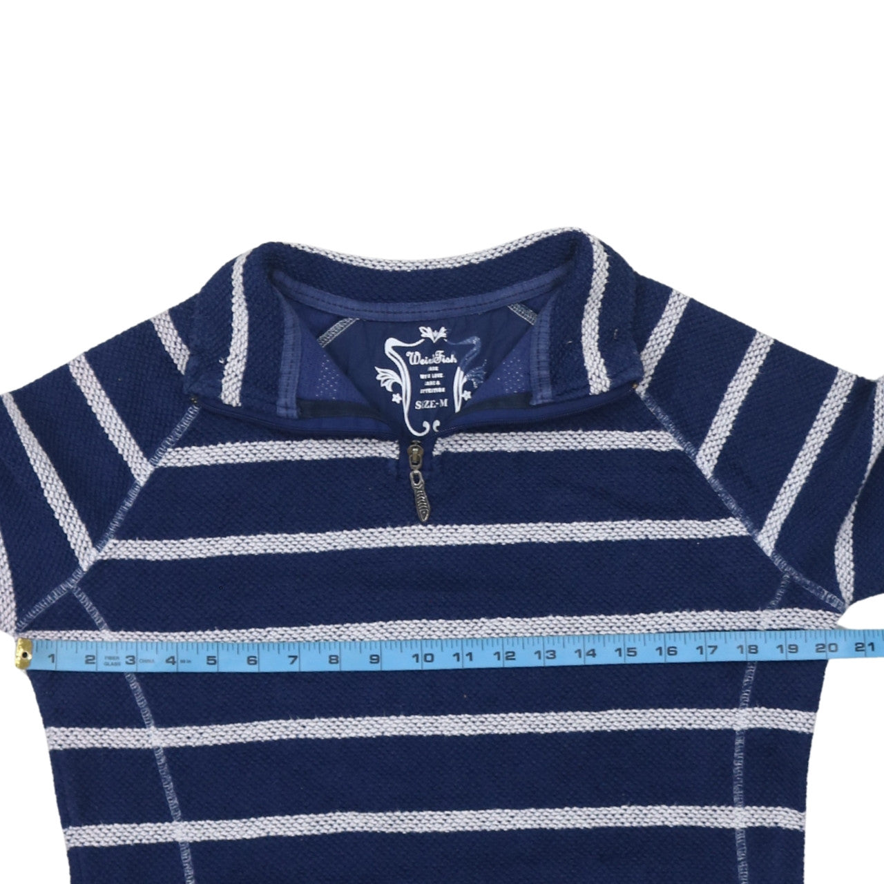 Weird Fish Women's Blue Striped 1/4 Zip Pullover Sweatshirt M