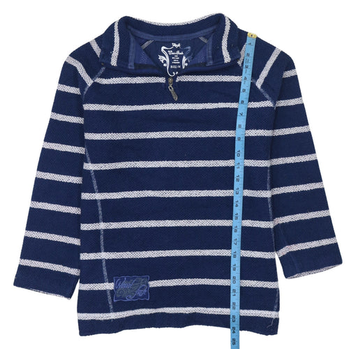 Weird Fish Women's Blue Striped 1/4 Zip Pullover Sweatshirt M
