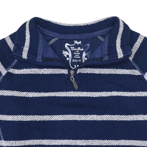 Weird Fish Women's Blue Striped 1/4 Zip Pullover Sweatshirt M