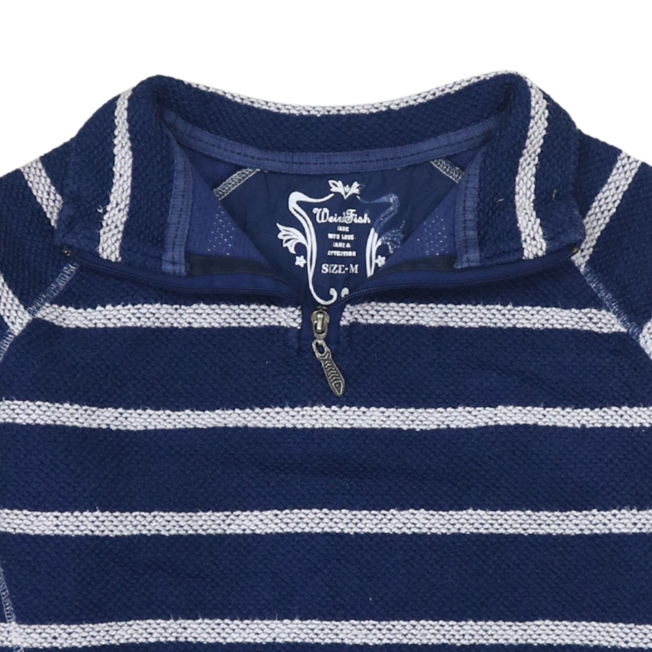 Weird Fish Women's Blue Striped 1/4 Zip Pullover Sweatshirt M